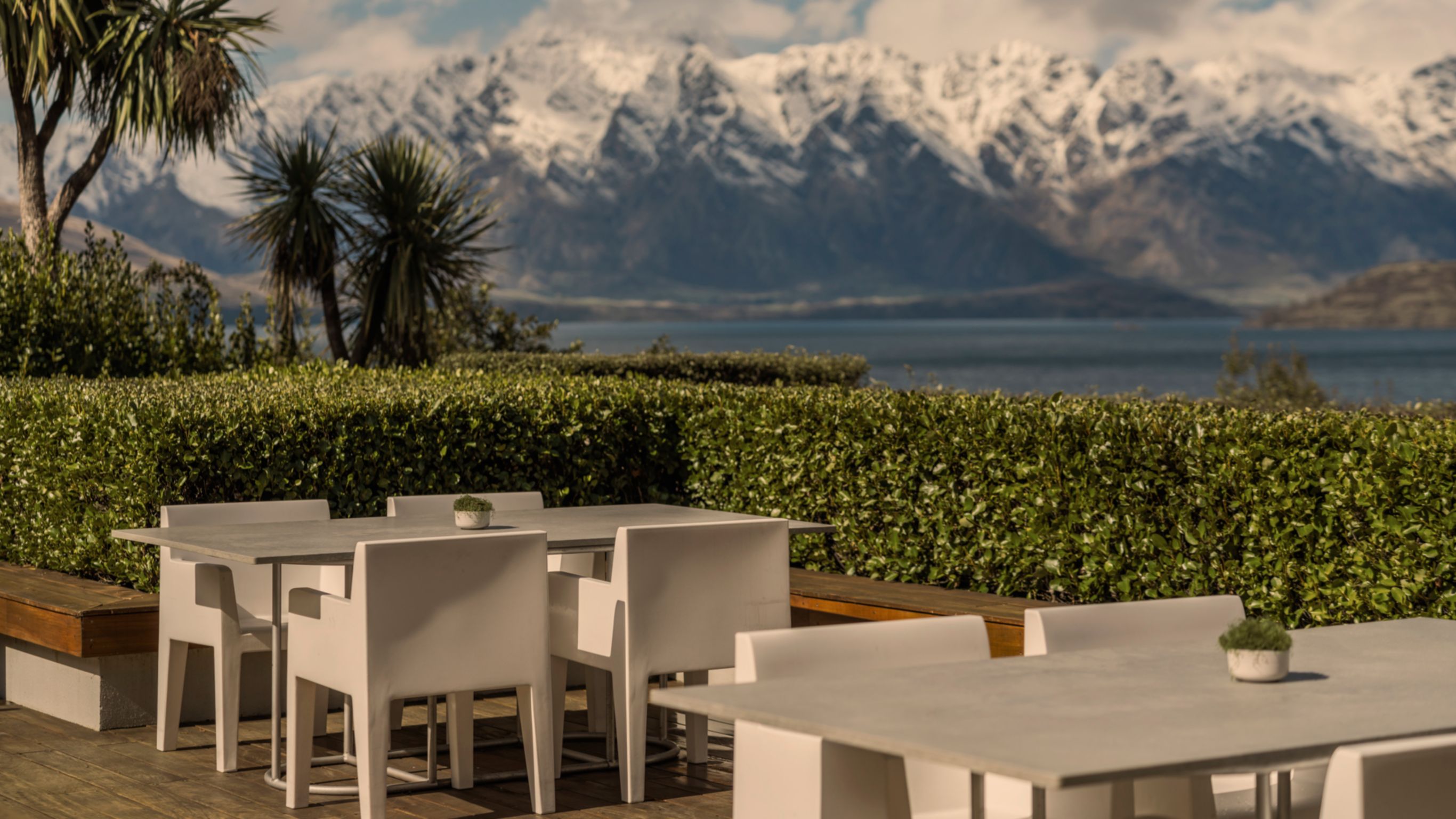 Remarkables Terrace dining area with view of mountains